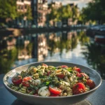 Caprese pastasalade met pesto en tomaat