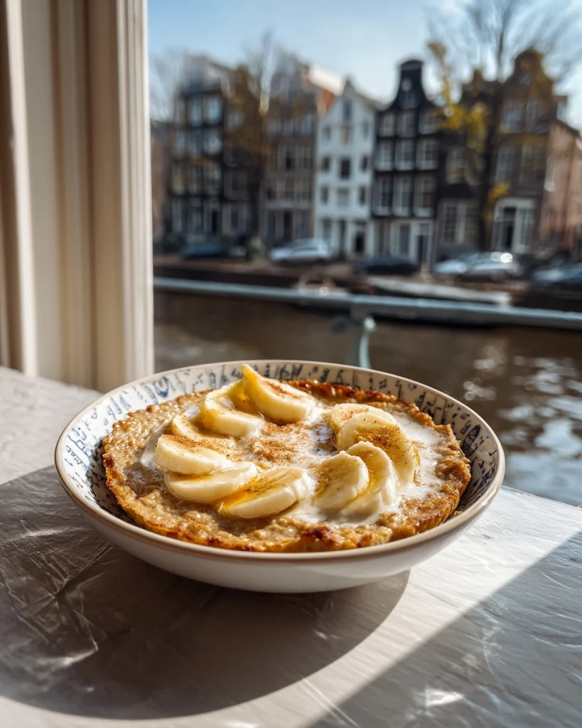 Gebakken havermout met banaan en pindakaas: een gezond ontbijt!