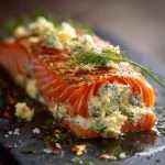 Gevulde zalm met krab en garnalen