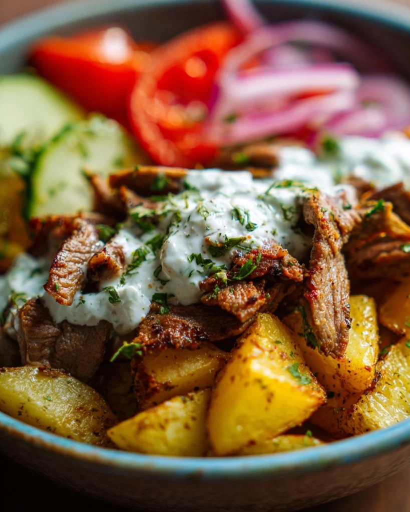 Griekse Gyros-ovenschotel met aardappel en tzatzikisaus is een must-try!