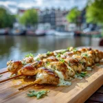 Kip bomb skewers met knoflook en mozzarella