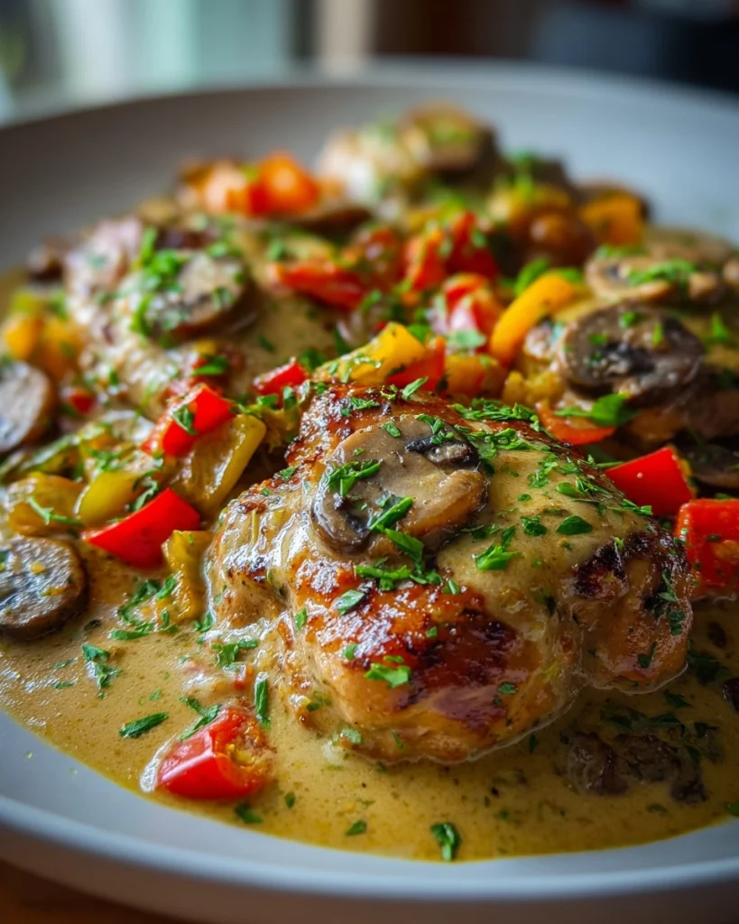 Kip in Roomsaus met Paprika en Champignons: Probeer dit gemakkelijke recept!