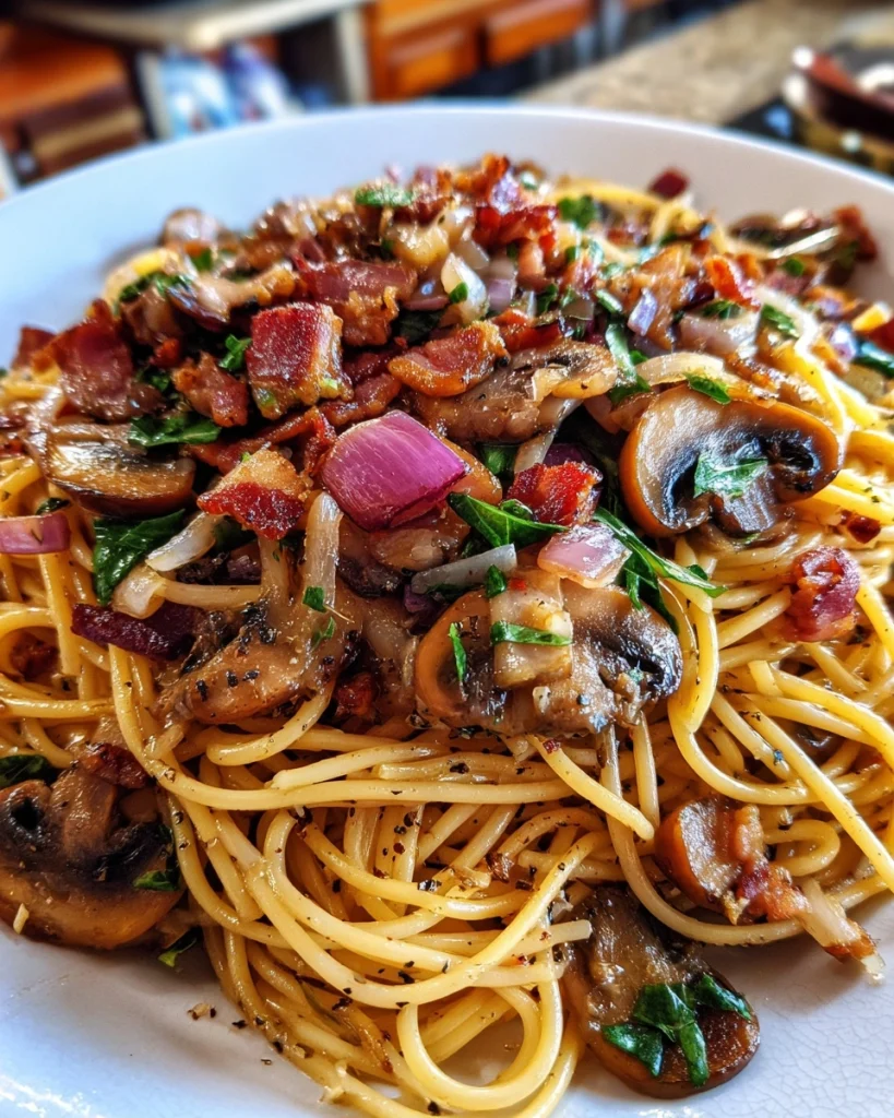 Pasta met Spekjes, Ui en Champignons: Een Heerlijke Combinatie!