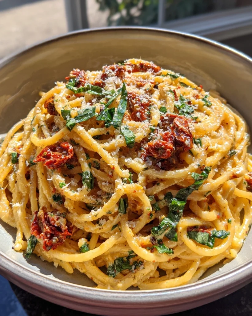Romige Toscaanse Pasta met Zongedroogde Tomaten tilt je diner naar een hoger niveau!