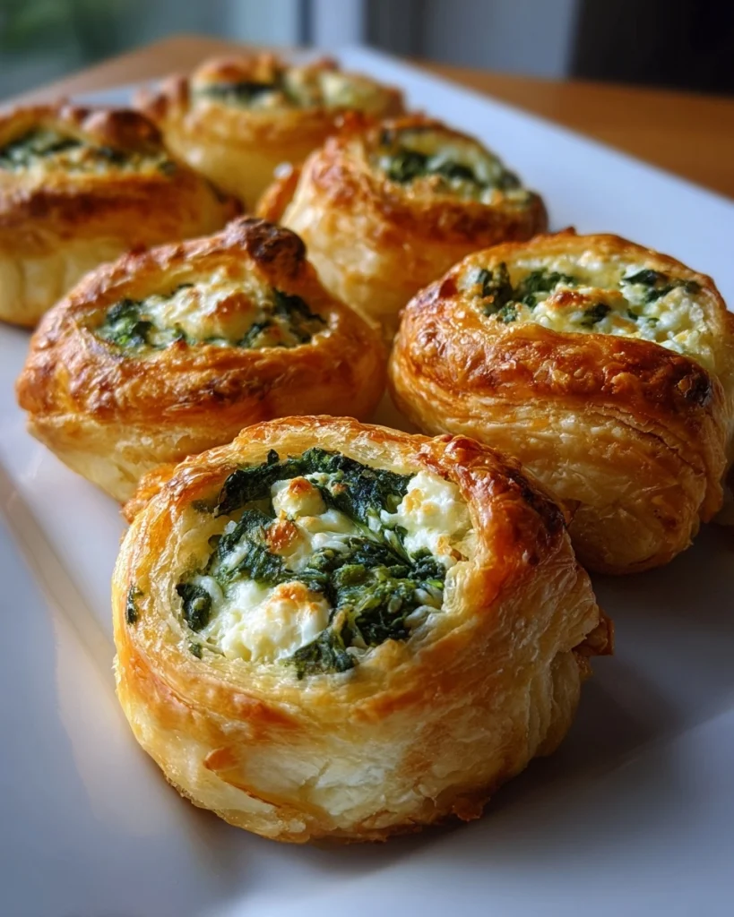 Spinazie-feta bladerdeegrolletjes voor een sappige snack!