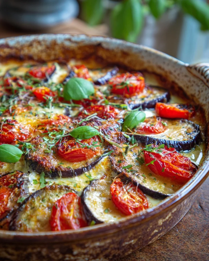 Aubergine ovenschotel met tomaat en Parmezaanse kaas