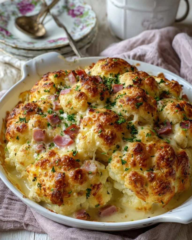 Bloemkool met kaassaus en ham uit de oven: een makkelijke maaltijd!