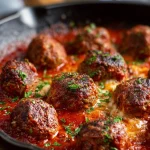Gehaktballen uit de oven in tomatensaus met gesmolten kaas