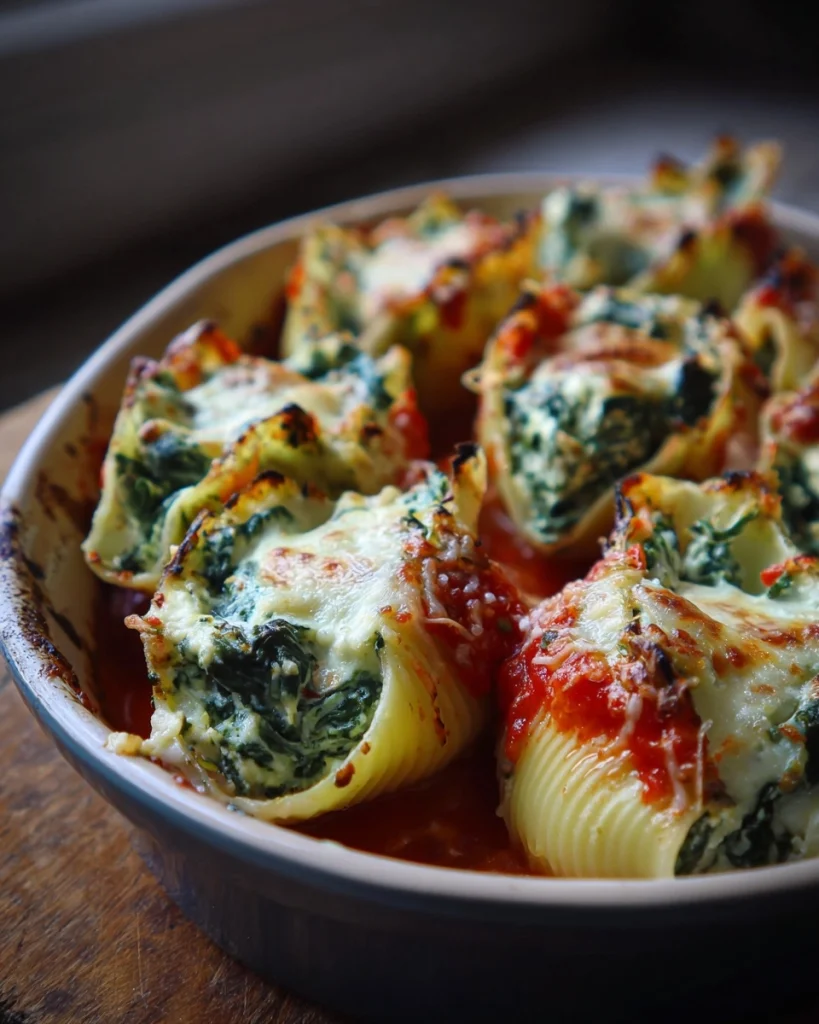 Gevulde pastaschelpen met ricotta en spinazie uit de oven