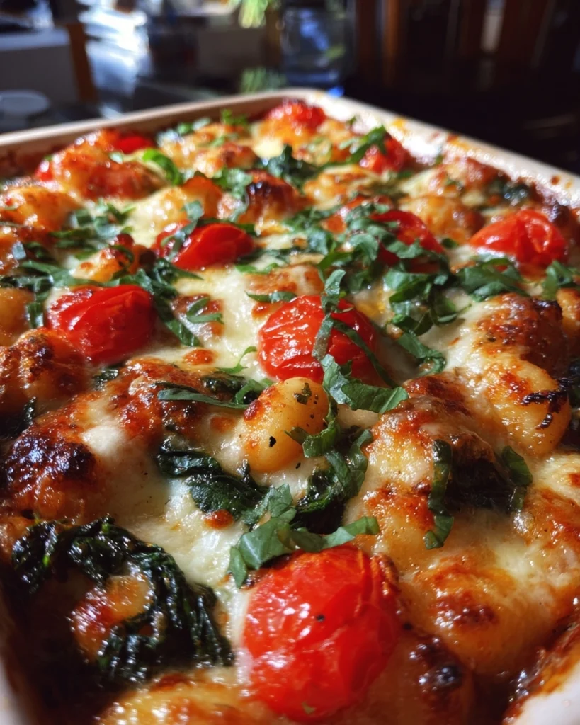 Gnocchi-ovenschotel met tomaat, spinazie & mozzarella is heerlijk!