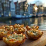 Krokante knoflookaardappeltjes met spekjes en gesmolten kaas uit de oven