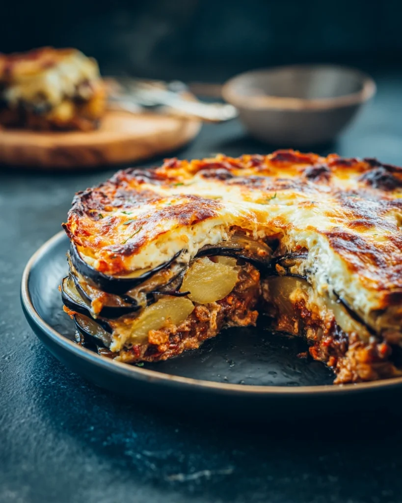 Moussaka met aubergine, aardappel en kaas uit de oven: Ontdek dit verrukkelijke recept!