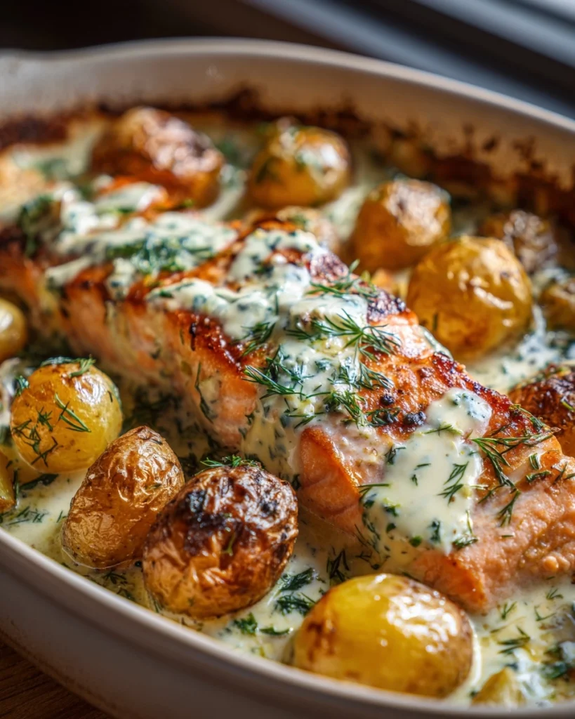 Ovenschotel met Zalmfilet, Krieltjes en Romige Dillesaus verrijkt je maaltijd!