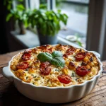 Pasta ovenschotel met feta, tomaat en basilicum