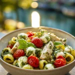 Pastaschotel met kip, pesto en mozzarella
