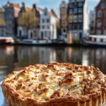 Plaattaart met brie, spek en gekaramelliseerde ui