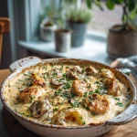 Romige kip-champignon ovenschotel met knoflook