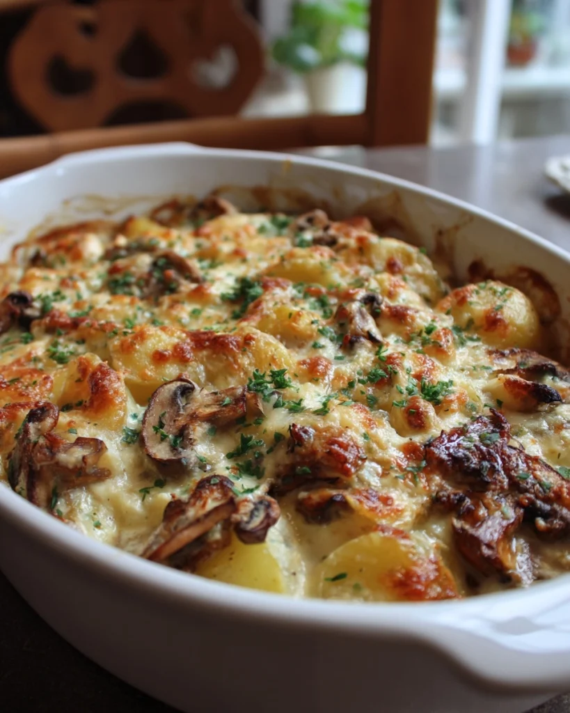 Romige paddenstoelen ovenschotel met aardappel en kaas: ontdek het perfecte comfortfood!