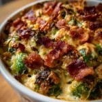 Spruitjes Ovenschotel met Spekjes & Kaassaus — smeuïg, goudbruin gegratineerd