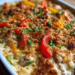 Stroganoff-ovenschotel met paprika en gehakt