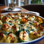 Tortellini ovenschotel met spinazie en blauwe kaas