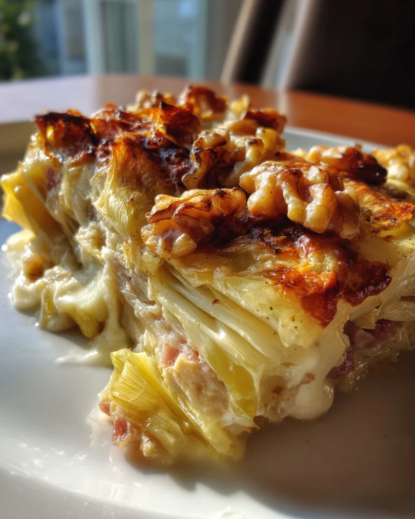 Witlof-ovenschotel met ham, brie & walnoot
