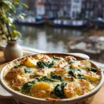 Zoete aardappel ovenschotel met spinazie en geitenkaas