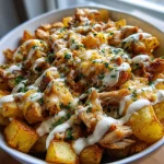 Crispy aardappel bowl met kip, kaas en knoflooksaus