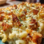 Mac & cheese met kip en knoflookboter topping