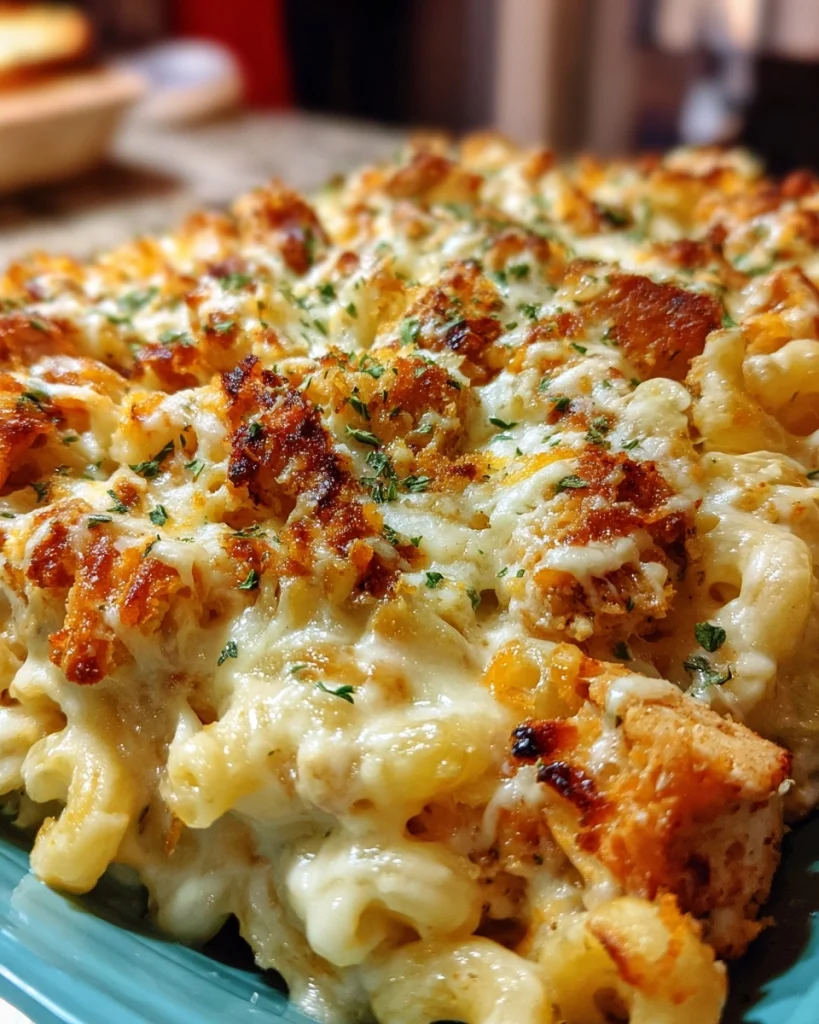 Mac & cheese met kip en knoflookboter topping voor de perfecte maaltijd!