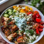 Mediterrane bowl met kip, feta en tzatziki