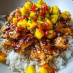Rijst bowl met teriyaki kip en mango salsa