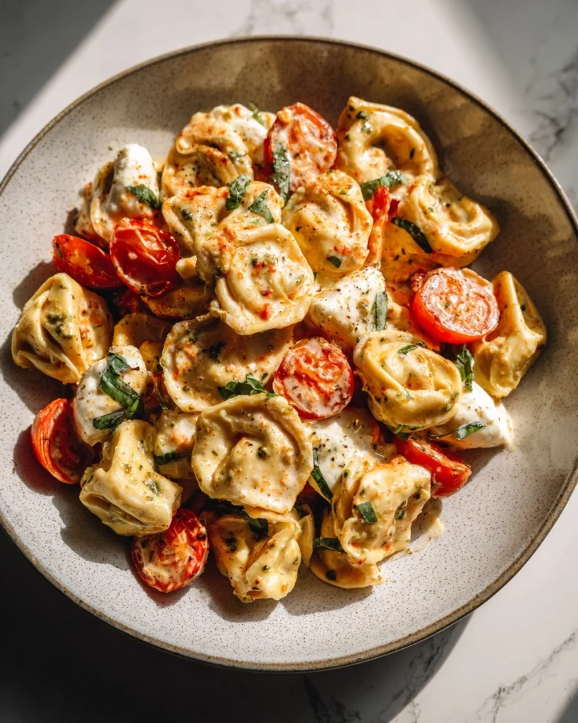 Romige tortellini met pesto, tomaat en mozzarella, ontdek de smaak!
