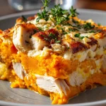 Zoete aardappel-ovenschotel met kip