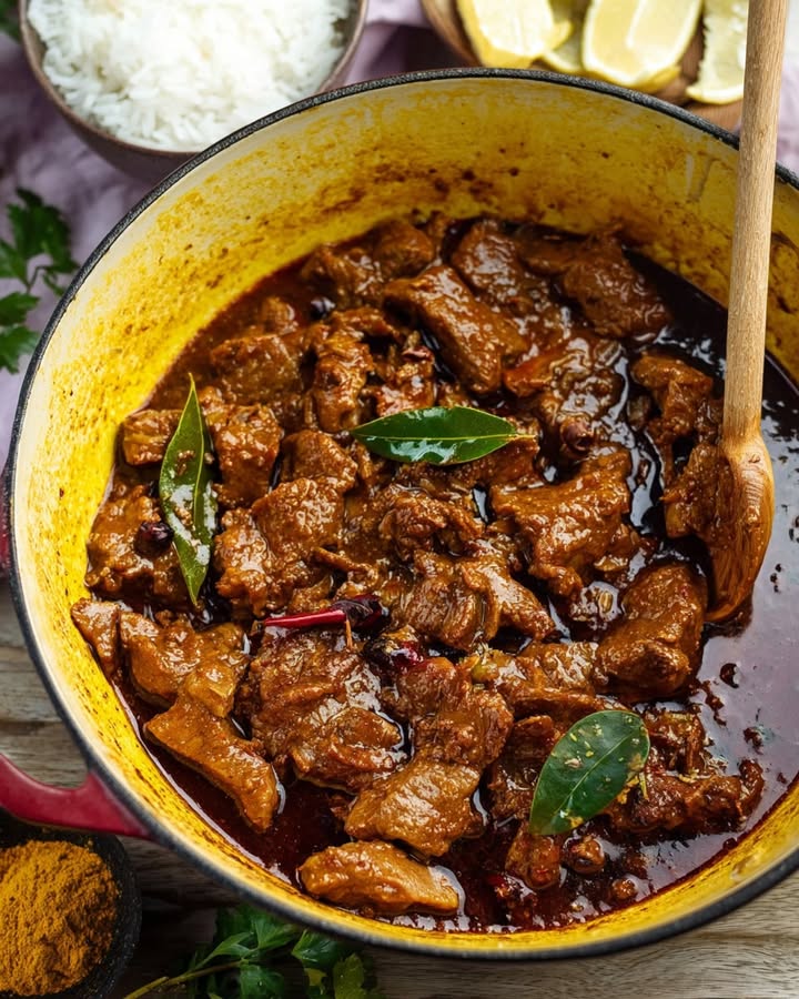 BABI SMOOR Een klassiek Indisch stoofgerecht waarin varkensvlees kort wordt gestoofd in een kruidige saus.