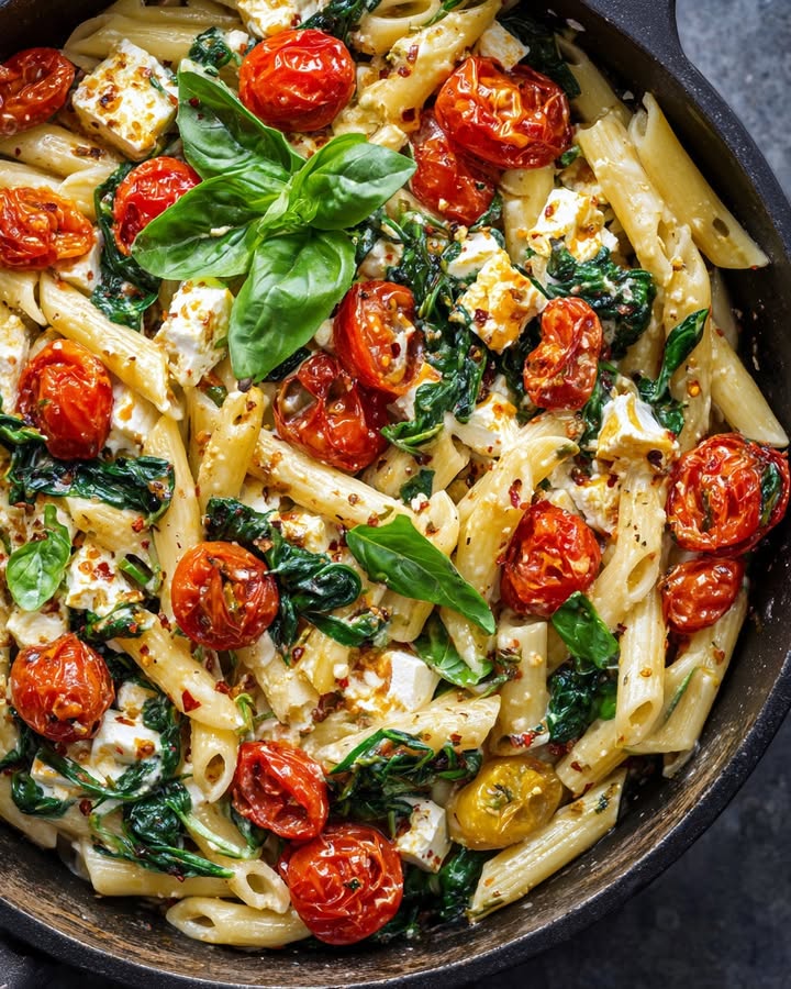 Baked feta pasta met spinazie en cherrytomaatjes: Proef het nieuwe culinaire fenomeen!