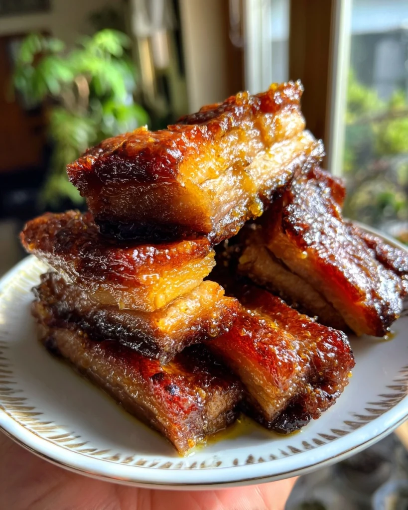 Buikspek uit de oven met honing en mosterd: ontdek de perfecte combinatie van crispy en zacht!