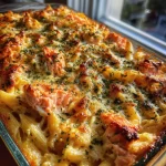 Feestelijke Ovenschotel: Pasta met Boursin, Zalm en Kaaskorst – 20 min, Insta-waardig