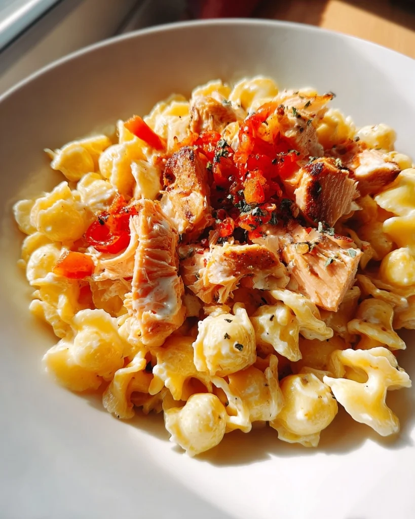 Fusion Twist: Crispy Boursin Pasta met Zalm en Gegrilde Paprika – Ontdek de perfecte balans van knapperig en romig!
