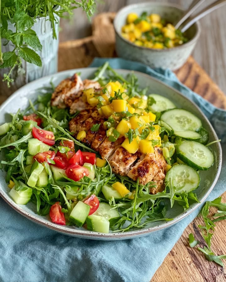 Gegrilde kip salade met mango salsa voor een frisse maaltijd!