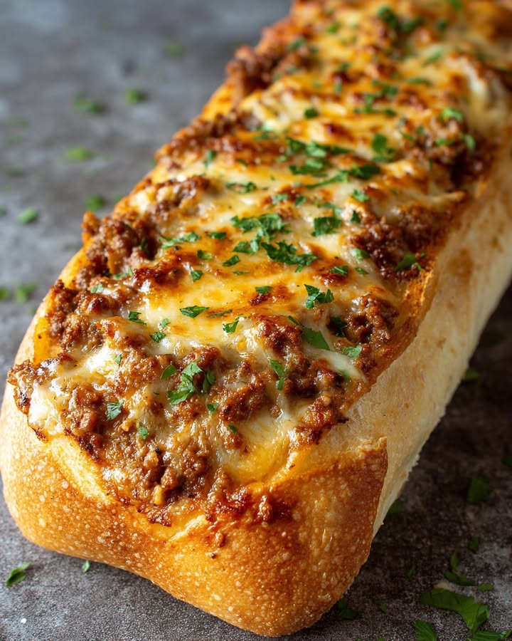 Gevulde baguette met gehakt, kaas en ui: een smaakexplosie!