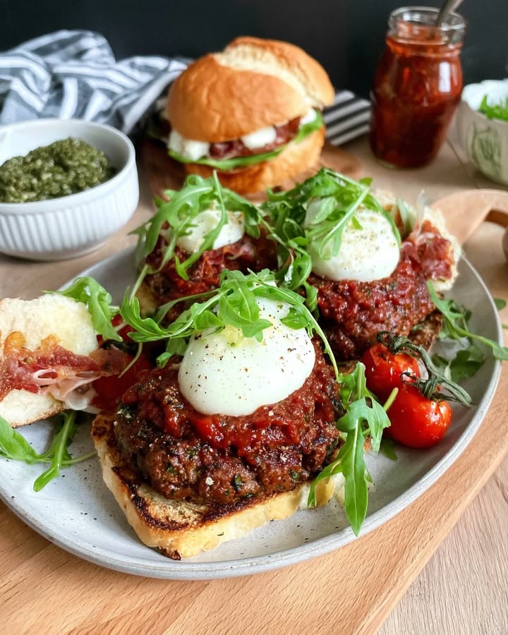 Italiaanse hamburger met mozzarella, pesto en spek verrast je!