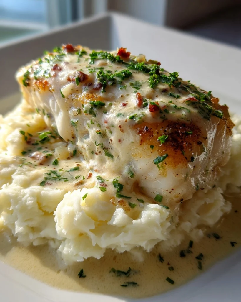 Kabeljauw met Romige Prei-Kaassaus en Aardappelpuree