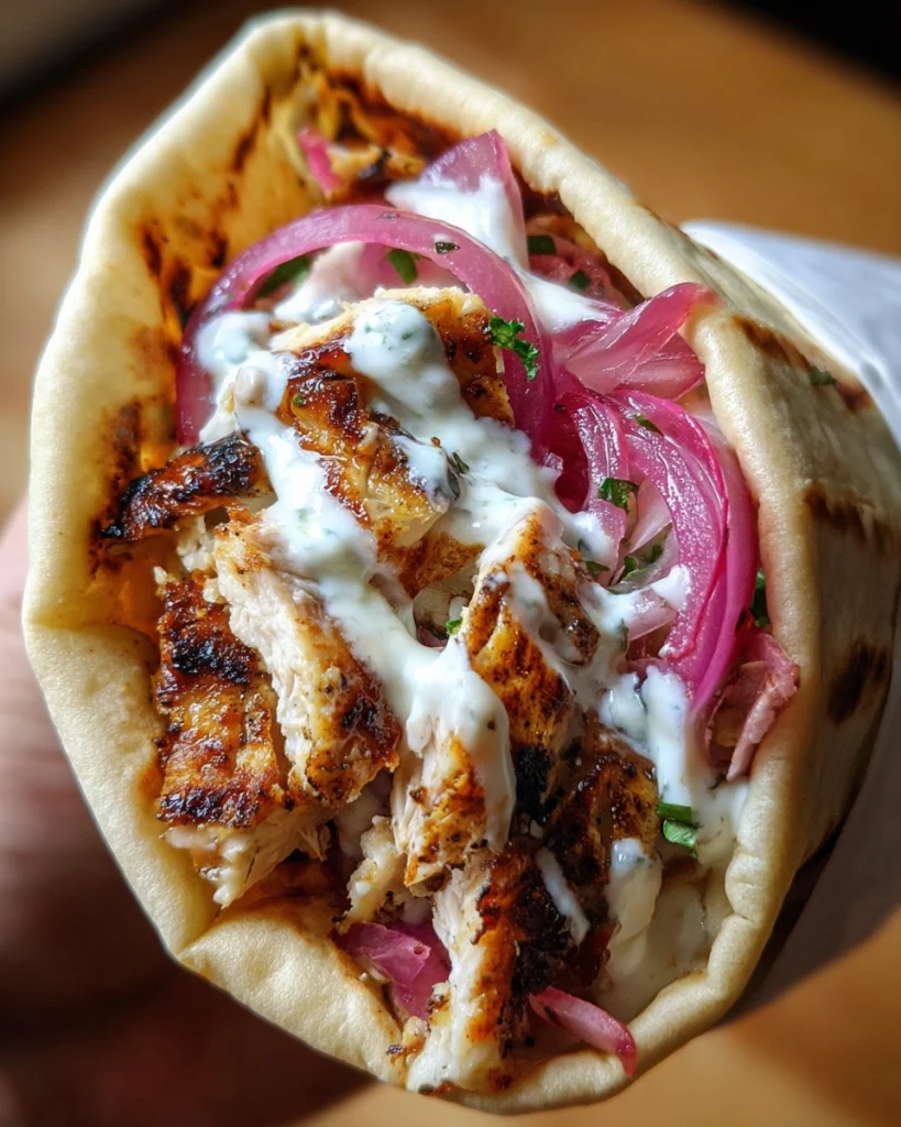 Kip-Shawarma Wrap met Knoflooksaus en Rode Ui