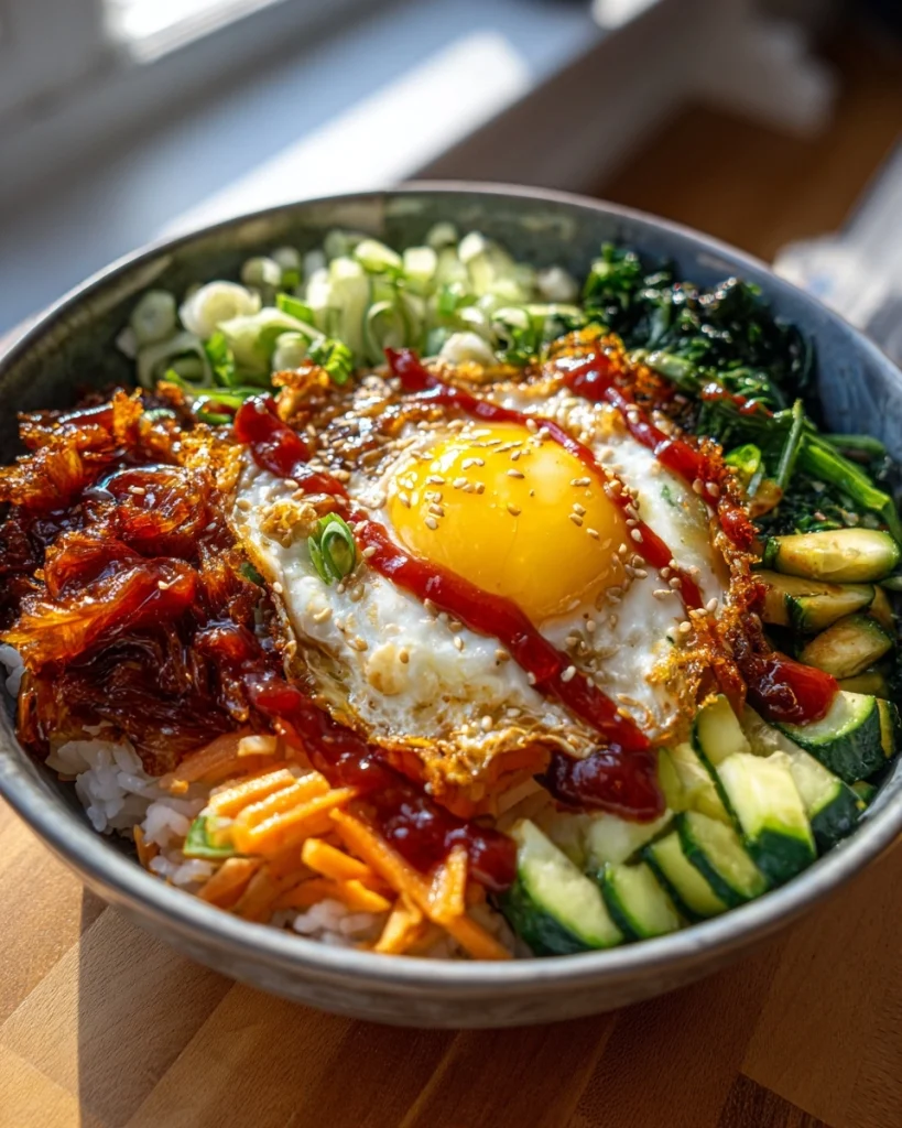 Koreaanse Bibimbap Bowl met Krokant Ei en Gochujang