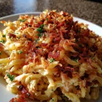 Krokant Boursin-Pasta: met Zalm & Gerookte Bacon (One-pot) – Topping on top!
