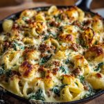 Ovenpasta met gehakt, Boursin en spinazie