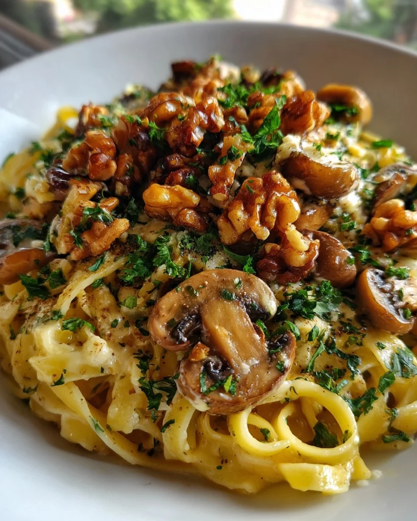 Pasta met Gesmolten Brie, Champignons en Walnoten