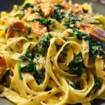 Pasta met zalm en spinazie in roomsaus — eenpansgerecht voor doordeweeks