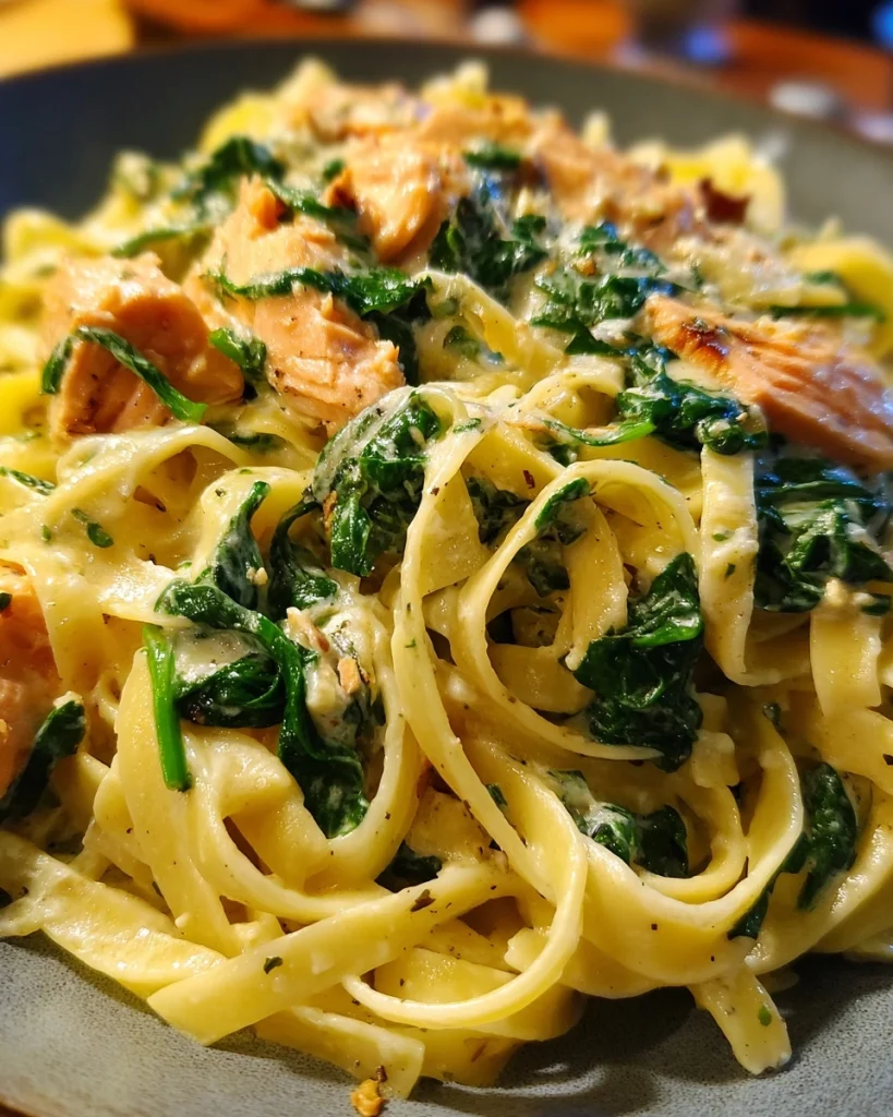 Pasta met zalm en spinazie in roomsaus: eenvoudig eenpansgerecht!